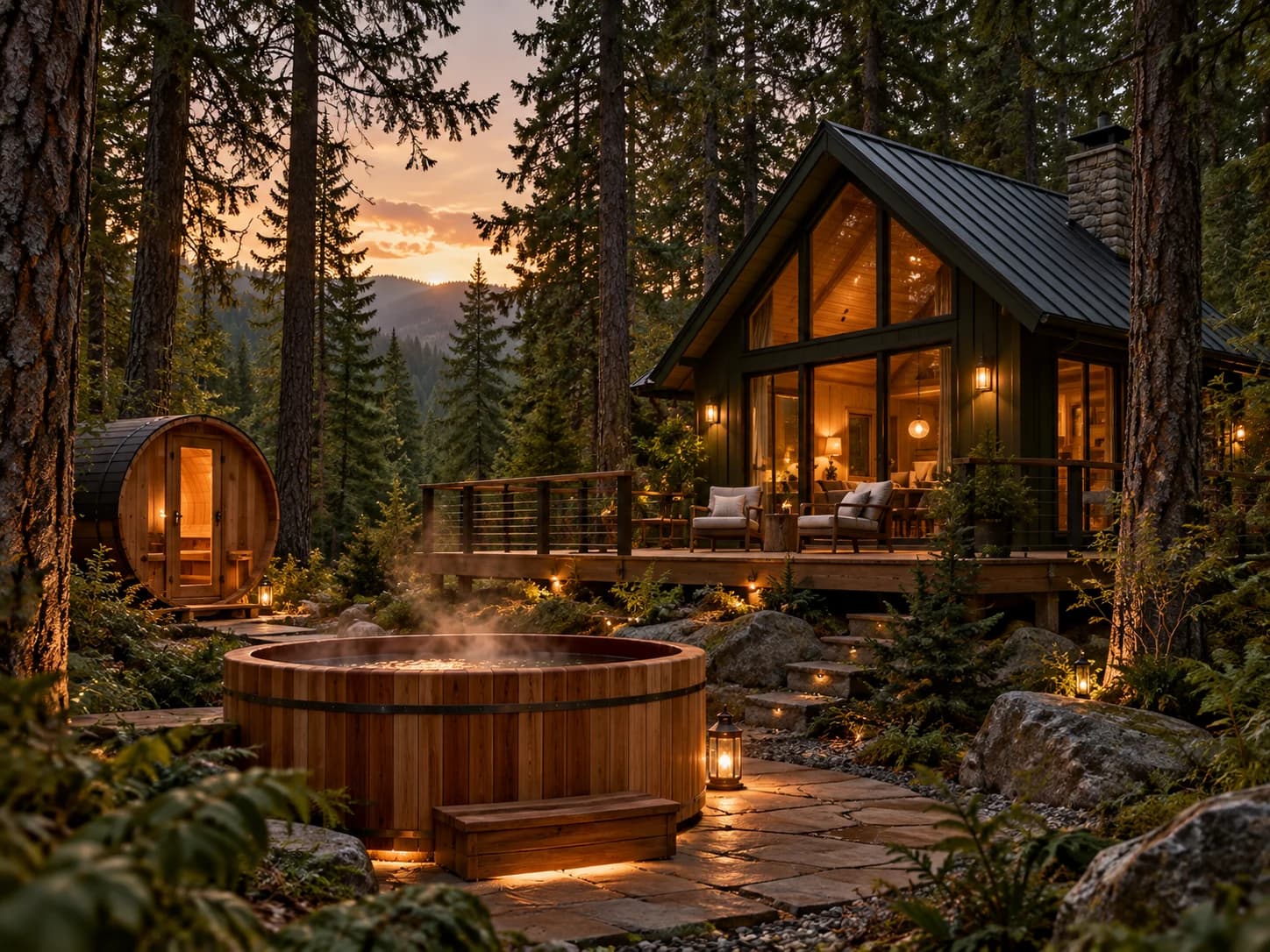 Cabin retreat in the woods with sauna and soaking tub